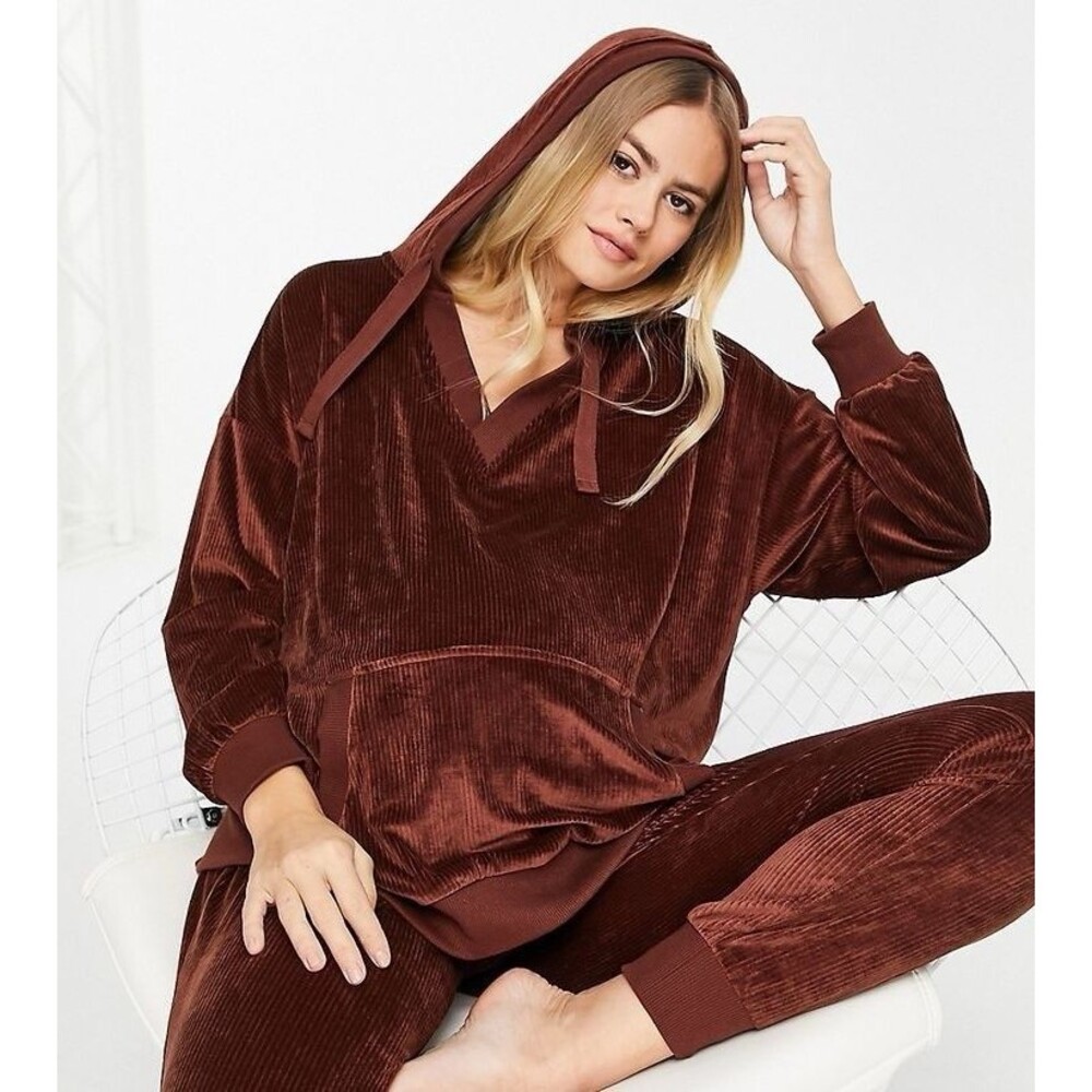 ASOS Design Brown Velour Maternity Long Sleeve Hoodie Size 4